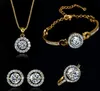 Fashion 18K Gold Silver Plated Austrian Crystal Necklace Earrings Ring Jewelry Set for Women Ladies Anniversary Wedding Jewelry Set