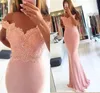 2017 Mermaid V Neck Prom Klänningar Lace Appliques Beaded Cap Sleeves Off Axelhylsa Formell Party Dress Plus Size Aftonklänningar