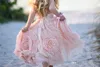 Tanie Różowe Kwiat Dziewczyna Suknie Spaghetti Ruffles Hand Made Flowers Koronki Tutu 2019 Vintage Little Baby Suknie Dla Communion Boho Wedding