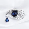 Silver Plated Stunning Diamante Luxury Teardrop Pendent Crystals Drop Blue Eye Brooch Lovely Long Eyelashes Women Gift Brooch Pins