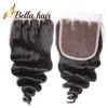 Peruvian Loose Wave Hair 4 buntar med topplåsning 5st / lot Naturlig färgvävning 4 "* 4" Medium Brown Color Lace