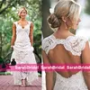 Full Lace Bröllopsklänningar Billiga V Neck Hollow Back Long Sweep Train Boho Garden Bridal Gown Custom Made Country Style New