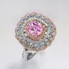 Topp som säljer lyx smycken handgjorda 18k vitguld fylld kuddeform rosa safir cz diamant ädelstenar kvinnor bröllop kronband ring