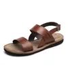 US6-10 Trendy Buckle Strap REAL Couro Casual Sandálias de Praia de Verão Dos Homens Ao Ar Livre Slides Top-Thongs Sapatos