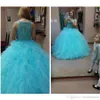 Vintage Koronki Kaskadowe Ruffles Puffy Spódnica Księżniczka Sweet 16 Prom Party Suknie dla Dziewczyn Dwa Kawałki Blue Quinceanera Suknie Balowa Suknia