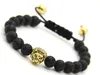 2016 New Arrival Top Quality Jewelry Wholesale 8mm Lava Rock Stone Beads Real Gold Plated and Silver Macrame Lion Head Bracelet