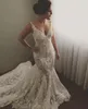 2024 Nya lyxiga plus -storlek Mermaid Wedding Dresses V Neck Illusion Lace Appliques ärmlös Backless Cathedral Train Formella brudklänningar 403