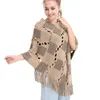 Sexy Womens Irregular Tassel Poncho Off Shoulder Cape Shawls Wrap V-neck Hallow Lattice Batwing Knitted Sweater