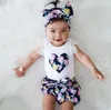 2018 Sommar nyfödd baby flicka kläder blomma spets ärm t-shirt toppar + shorts pants + huvudband 3pcs tjejer outfits set toddler kläder 0-24m