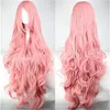 women harajuku hair wig ombre pastel long pink wavy curly wigs oblique bangs 100cm cosplay heat resistant synthetic wigs