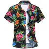 Gros-2016 Mode Hommes À Manches Courtes En Soie Chemise Hawaïenne Plus La Taille M-6XL D'été Casual Floral Chemises Pour Hommes