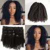 Full Head Kinky Curly Remy Clip i mänskligt hårförlängning för svarta kvinnor naturliga svarta 7 st 120g