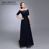 Real Picture Navy Blue Evening Dresses 2016 Half Sleeve Beaded Chiffon Formal Mother of the Bride Groom Dresse Appliqued Lace Form3212268