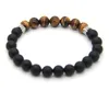 New Men and Women's Bracelet, 8mm High-grade Matte Agate with Classic Blue Sea Sediment Stone and Tiger Eye Stone Beads