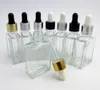 30ml esvaziam frascos de vidro quadrados claros do conta-gotas de olho frascos de vidro transparentes do perfume 1oz da aromaterapia