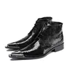 Itlian Tipo Bonito Elegante Homens Negros Botas Curtas de Metal Toe Lace-up Botas de Homens Ankle Boots de Couro Antumn Inverno, tamanho Grande 38-46