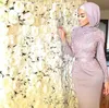 Muslim Mermaid Evening Dresses abendkleider Dress Party Evening Scoop Neck Long Sleeves Appliques Satin Custom Dusty Pink Evening Gowns