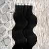 Colore # 1 Jet Black Brasiliano Capelli dell'onda del corpo Estensioni dei capelli del nastro dei capelli umani 40 pezzi capelli di trama della pelle dell'unità di elaborazione 100g estensioni dei capelli del nastro ondulati