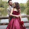 2016 wieczorowe sukienki Vestidos de Fiesta Prawdziwe zdjęcie Sweetheart Burgundia Wino Czerwony Velvet Satin Ball Suknia Formalne Długie Suknie