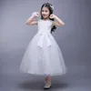 Scoop Neck Organza med spets Sequin Flower Girl Dresses 2016 Tea Length First Communion Klänningar för tjejer