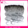 Virgin Peruvian Ombre Människa Hair 3bundles med 13x4 Lace Frontal Body Wave 1B / Grå Två Ton Mänskliga Hårvävning Med FronTals Silver Grå