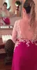 Lace Maternity Evening Dresses With Long Sleeve V Neck Backless Fushia Chiffon Women Formal Party Evening Gown Open Back Prom Dresses
