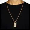 Titanium Steel Hipsters Punk Hip Hop Jewelry 24K Gold Plated Rhinestone Dog Tag Pendant Long Chain Necklace For Mens Women294v