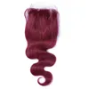 99J Vinho Tinto Cabelo Humano Brasileiro Tece Com Fechamento 4 Pçs / Lote Virgem Brasileira Borgonha Cabelo 3 Pacotes Com 4x4 Fechamento De Renda Body3396376