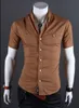 Al por mayor-Camisa masculina 2016 camisa sólida de los hombres de manga corta 8 colores camisas casuales de moda camisas sociales hombres ropa M-XXXL HY943