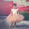 Coral Ball Gown Flower Girl Dresses With Big Bow On Back Cap Sleeve Tulle Tutu Skirt Girls Pageant Gowns Baby Wedding Formal Wear