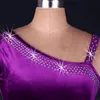 Purpurowy Dorosły / Dziewczyny Latin Dance Dress Salsa Tango Chacha Konkurencja Ballroom Dress Seksowna Ramka Rhinestone Velvet Dress Free Custom