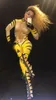 Nouvelle nouveauté de mode jaune Tiger impression salopette Danseur Cosplay scène performance vêtements justaucorps Elastic Rompers Club costumes de danse Pole