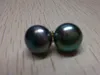 Oszałamiająca para naturalnego 11-12mm Tahitian Black Pearl Earring 14K