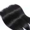 Brasilianska raka hårbuntar med stängning Mänskliga hårvävlingar 3Bunderna med spetslås 4x4 fri del naturlig färg 1b färg
