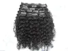 Chegada nova Malásia Virgem Afro Kinky Curly Cabelo Clipe em Kinky Curly Jet Black 1 Cor Extensões Humanas