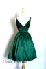 Free Shipping Real Sample Picture Emerald Green Prom Dress New Arrival V Neck Short Girl Evening Homecoming Gown