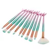 10 pz/set Pennelli per trucco occhi Set Sirena Maniglia Design Blush in polvere Sopracciglio Ombretto Eyeliner Presa per gli occhi Miscelazione Naso Fan Pennello per trucco