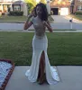 High Neck Chiffon Beaded Crystal Floor Length Party Evening Dresses See Through White Sparkling Beading Prom Dresses with Side Slit