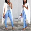Yeni 2016 İlkbahar Sonbahar Kadın Artı Boyutu Uzun Cape Blazers ve Ceketler Seksi Siyah Beyaz Pist Pelerin Uzun Kollu Kulübü Parti Blazer