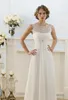 Cheap Empire Waist Wedding Dress Sheer Jewel Neckline Sleeveless Lace Top Beach Garden Country Style Chiffon Bridal Gowns Beaded Belt