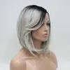 レースフロントヒビジョンオンブルグレーブラックルートヒートOKシンセティックヘアハンド縛られた目に見えないLパーツウィッグストレートボブWIG791593