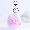 Fur Ball Fluffy Round Ball with Crown Pearl Strip Rose Gold Plated Metal Keychain Keyring Car Key Chains Handbag Charms Women's Girl's Gift