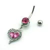 Wholesale Fashion Belly Button Rings 316L Stainless Steel Dangle pink Rhinestone hesrt Navel Rings Piercing Jewelry