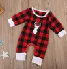 Christmas Baby Clothes Autumn Winter Toddler Infant Baby Boys Girls Long Sleeve Romper Red Plaid Deer Antler Printed Jumpsuit Kids Outfits