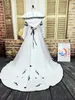 Real Picture Gothic Wedding Dress Black and White Muslim Dresses with Hat Exquisite Embroidery Lace Appliques Bridal Gowns Bell Sleeves