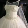 Scoop Bridal Gowns Illusion Neck Floor Length Real Pictures Spring Princess Ball Gown Wedding Dress with Bling Bling Crystals6394011