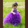 Tutu Roxo Flor Meninas Vestidos Para O Casamento Sheer Neckline Ruffles Organza Primeira Comunhão Vestido De Baile Vestidos Bonito Do Bebê Pageant Vestido de Aniversário