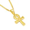 Ny Trendy Crystal Rhinestone Egyptian Ankh Key Pendant Halsband 18K Guldpläterad Boxkedja Lång halsband för män / Kvinnor Party Smycken