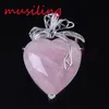 Natuurlijke edelsteen hart hangers ketting ketting verzilverd lint metalen accessoires Europese mode-sieraden voor vrouwen