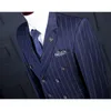 Wholesale- OSCN7 Striped Printed Double Breased Suit Men Custom Made Navy Blue Wedding Suit Men Fashion Costume Homme Plus Size Terno